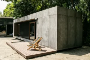 Façana exterior amb panells metàl·lics que aporten un estil industrial, durabilitat i resistència a les inclemències.